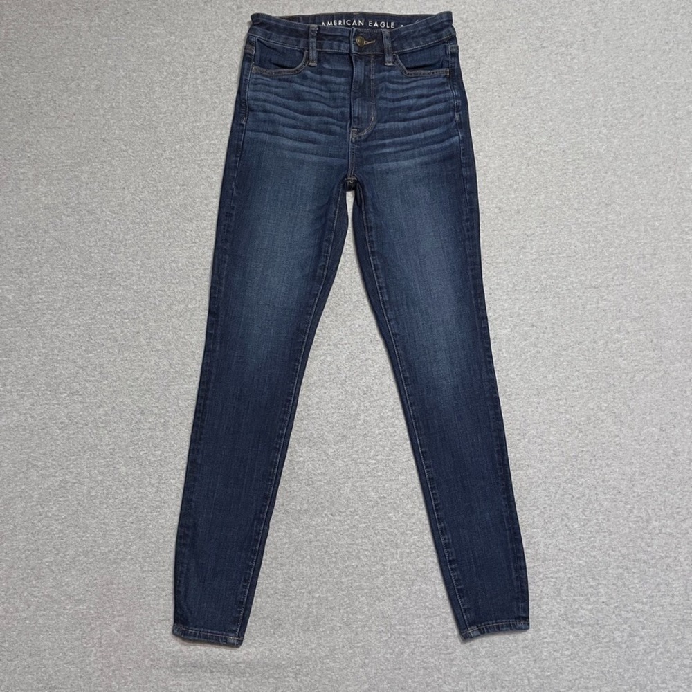 American Eagle Jeans Womens 2 Blue Highest Rise Jeggings Stretch Dark Wash Denim